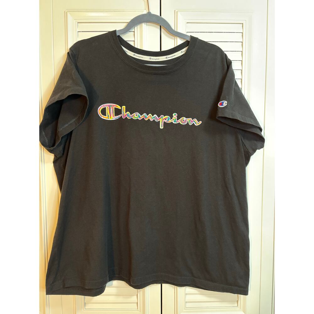 CHAMPION Wm 3X  Classic Graphic Painterly Script T Black Cotton multi-color logo